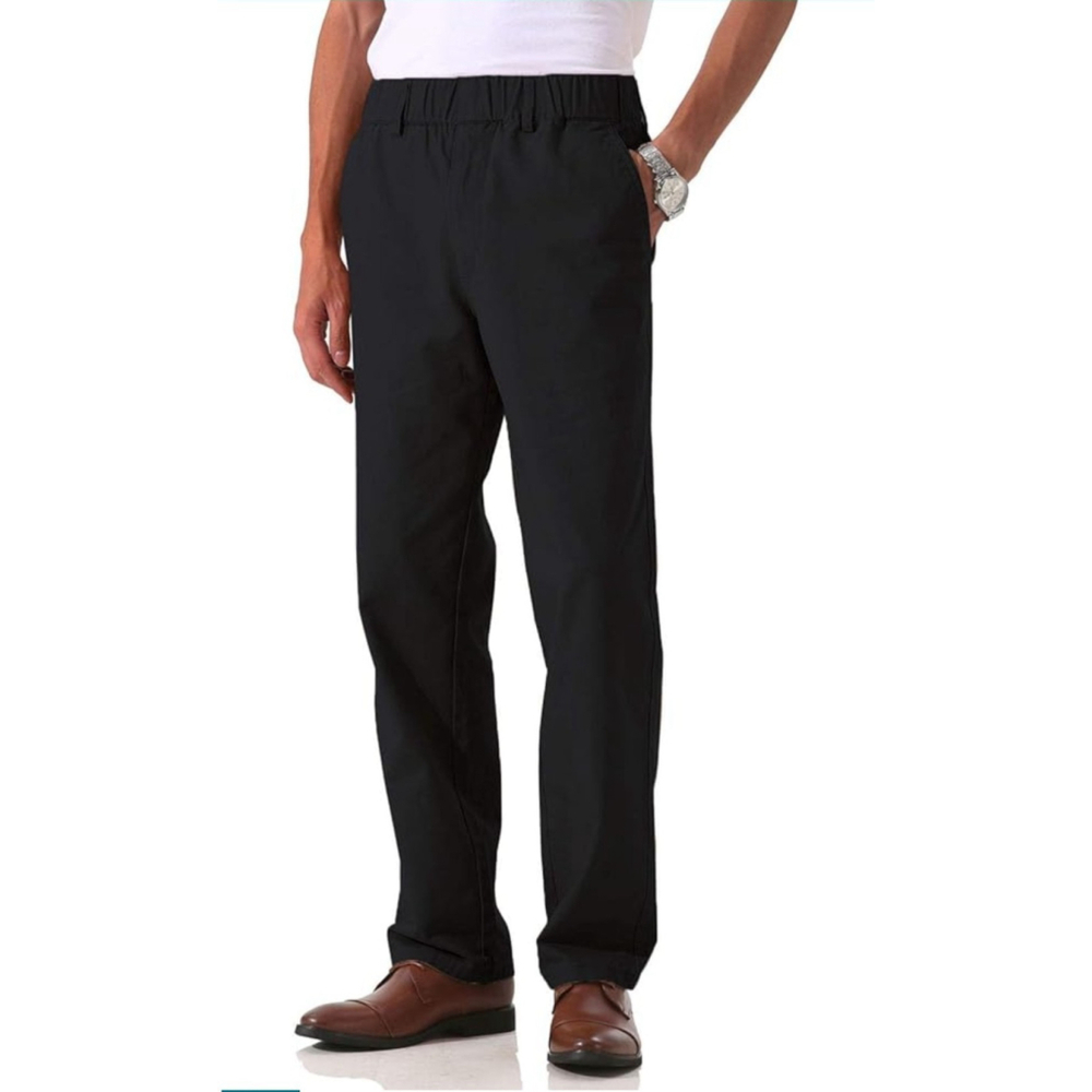 Men's Cotton Twill Pants Relaxed Fit Full Elastic Waist Pull-On with Pockets